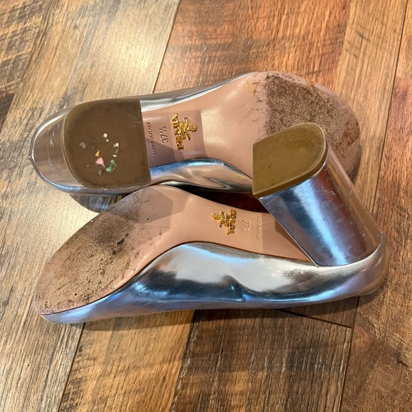 PRADA Leather Silver Block Heel Pumps - Picture 13 of 15